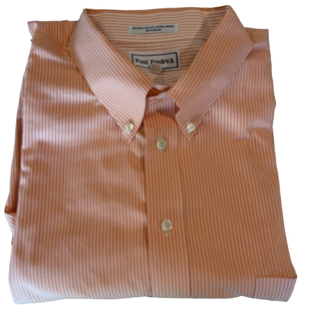 Paul Fredrick Button Up Shirt Men 20/35 Long Sleeve Orange White Stripe …